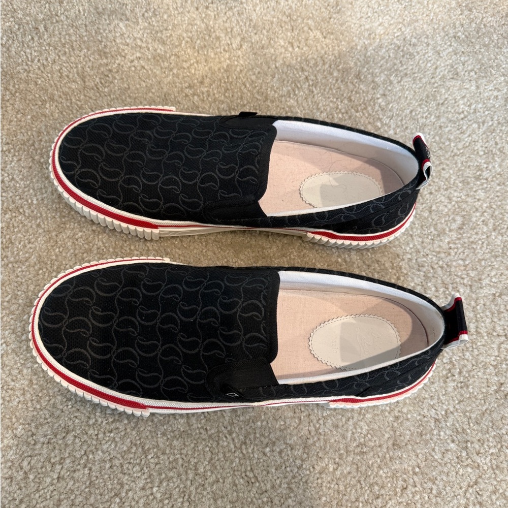 Christian Louboutin Black and White and red Slip-On Sneakers